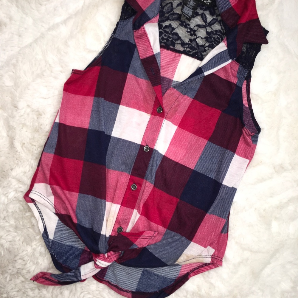 RED WHITE AND BLUE BUTTON UP TOP
